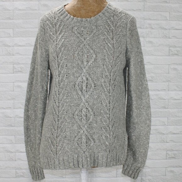 St. John's Bay Sweater Cable Knit Gray Classic Grey Crew Neck Winter Marled MED - Picture 1 of 13